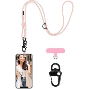 Universal Phone Lanyard, Adjustable Nylon Cell Phone Lanyard Crossbody with Multi-function Hooker, 6mm Phone Neck Lanyard, Anti Theft Phone Lanyard for Men & Women, Persimmon Red