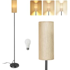 LED Floor Lamp with Remote &LED Bulb, Customizable Color Temperature (3000K-6000K), Black Pole with Lampshade, Modern Slim Floor Lamp for Living Room, Bedroom, Office, and Kids Room (Gold)