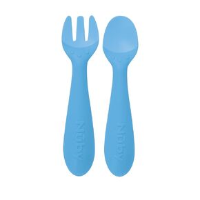 Nuby Silicone Easy Grip Fork & Spoon Set, 12+m in Pink