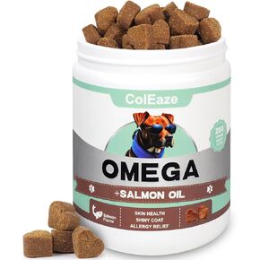 Salmon Oil for Dogs 200 Chews Omega 3 Fish Oil for Dogs - Skin and Coat Supplement for Dog Allergy and Itch Relief - Reducing Dry Itchy Skin Shedding Hot Spots - Salmon Flavor