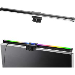 KEING USB Reading Screen Monitor Light, 15 Modes RGB Dimmable Backlight, Eye-Care Dual Light Computer Light Bar Gaming Office Desk Lamp, 5 Color Temperature Adjustable Brightness