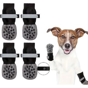 Double Side Non Slip Dog Socks to Prevent Licking Paws, Dog Shoes for Winter Cold Hot Pavement Dog Booties, Night Reflection Paw Protectors for Hardwood Floors Traction Control Indoor