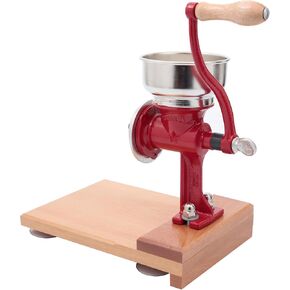 Estrella Grain Mill with Wooden Table, Mexican Manual Corn Grinder for Rice, Chickpeas, Nixtamal Mill Grinder with Cast Iron Construction, (0.8 Quart / 0.75 Liter) Low Hopper