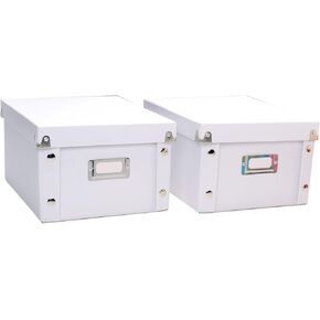 Snap-N-Store Storage Box - Pack of 2 Medium, Collapsible 13.25 x 5.13 x 5.13 Inch Storage Boxes w/Lids for Toys, Office, Stationary and Organizing, Foldable Containers with Lids, Back To School, Pink