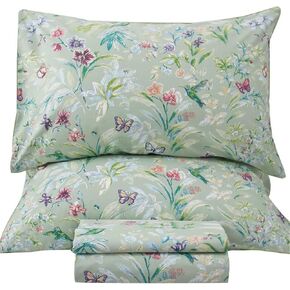 QSH Floral Bed Sheets Set - Queen Size Boho Lotus Print Bed Sheet Set - Extra Soft and Breathable 100% Egyptian Cotton - Farmhouse Bedding - 4 pcs Deep Pockets Flower Bed Sheets