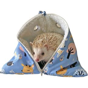 Handmade Cuddle Sack Sleeping Bag Pouch Small Animals Hedgehog Carrier Bag Pouch with Strap Breathable Vents Portable Outgoing Bag (Blue with Green Pad)