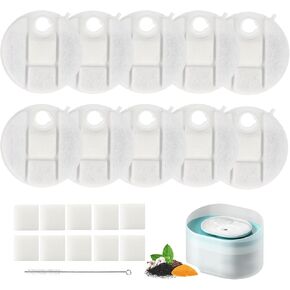 10-Packs Upgraded Replacement Filter for Capsule Dog Water Fountain PLWF008, Dog Water Fountain Accessory, 10pcs Activated Carbon Filter+10pcs Sponge (5 Months Kit Dosage) White