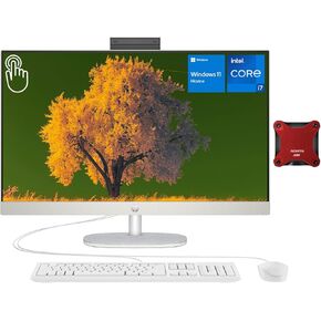 HP Essential All-in-One Desktop, 27" FHD Touchscreen, Intel Core i7-1355U, 64GB RAM, 4TB SSD, Wi-Fi 6, Webcam, HDMI, RJ-45, Wired KB & Mouse, Bundle with ADATA 512GB External SSD, Windows 11 Home