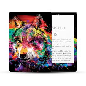 MightySkins Skin Compatible With Amazon Kindle Paperwhite 5 6.8-inch 11th Gen (2021) Full Wrap - Rainbow Wolf | Protective, Durable, and Unique Vinyl Decal wrap cover | Easy To Apply | Made in the USA