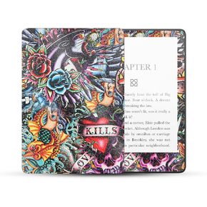 MightySkins Glossy Glitter Skin Compatible with Amazon Kindle Paperwhite 5 6.8-inch 11th Gen (2021) Full Wrap - Old School Tattoo | High-Gloss Glitter Finish | Easy to Apply | Made in The USA