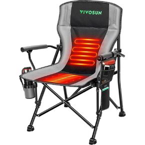 VIVOSUN Heated Camping Chair, Fully Padded Heated Folding Chair with 3 Heat Levels, Cup Holder & Pockets for Camping, Outdoor Sports, Picnics, Battery Not Included