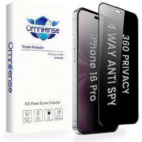 4 Way 360° Privacy Glass Screen Protector for iPhone 16 Pro Max, Horizontal and Vertical Anti Spy Tempered Glass Screen Film for Apple iPhone 16 Pro Max [6.9"]