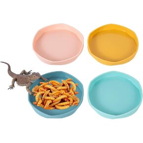 4 Pack Small Reptile Food Dish Bowl, Plastic Worm Water Dish Plate for Lizard Gecko Bearded Dragon Chameleon 4" W x 4" D x 0.5" H, Blue and Yellow