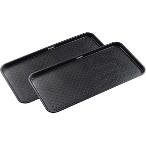 All Weather Boot Tray, 2 Pack Water Resistant Plastic, Multi-Purpose for Shoes, Pet Feeding Trays, Garden-Mudroom Entryway, Garage, Indoor or Outdoor - Medium, 24"x16" - (Black)
