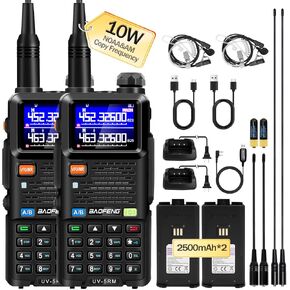 BAOFENG 5RM 10W Multi-Band Radio, Ham Radio Long Rang UV-5RM Handheld Radio for Walkie Talkie Enthusiasts, Portable Two-Way Radio with Air Duct Earpiece, USB-C Charging Cable, 2500mAh Battery（2 Pack）