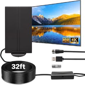 هوائي تلفزيون مطور 2024 - هوائي رقمي داخلي/خارجي بنطاق 1 كيلو ميل للتلفزيونات الذكية/القديمة، استقبل القنوات المحلية بدقة 4K و1080 بكسل HDTV، ويتميز بمعزز إشارة مكبر الصوت وكابل محوري سميك -32 in Kuwait