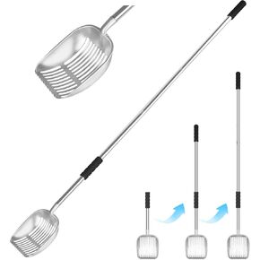 Chicken Poop Scooper,Long Handle Litter Scooper(16.5 to 62.5Inch) Cat Litter Sifter,Cat Litter Scooper,Metal Litter Scooper,Sand Scooper,Chicken Poop rake with Foam pad Grip