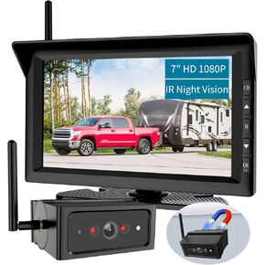 Magnetic Wireless Backup Camera for RVs and Trailers No-Installation - 7" HD 1080P Monitor, Strong Magnetic Scratch-Proof Rear View Camera for Trucks, Campers, SUVs, and Cars
