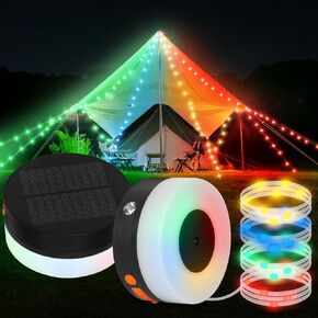 26.2ft Camping String Lights Outdoor Warm Lighting, 2-in-1 Portable Stowable String Light with 5 Lighting Modes, Rechargeable Waterproof Camping Lantern for Hiking Tent Party Festival Decor