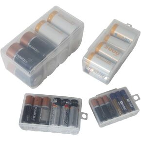Home-X - Clear Battery Storage Cases (Set of 4), Stores and Organizes Batteries in a Hard, See-Through Case for Easy Access, Fits 12 AAA, 12 AA, 8 C, 8 D Batteries