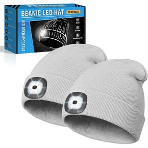 Beanie Hats with Light, USB Rechargeable LED Hand Free Headlamp, Perfect Winter Gifts for Men, Women, and Teens, Ideal for Camping, Hiking, and Christmas Stocking Stuffers, Black