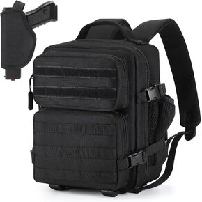 HUNTVP 9L Mini Tactical Backpack with Holster for Men, Women Small Military Backpack Molle Backpack for Sport,Hiking,Travel(Black)