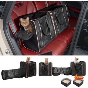 Double Cat Carrier for 2 Large Cats with Litter Boxes, 3-in-1 Portable Cat Travel Carrier Pet Travel Carrier for Cats Small Dogs Soft Collapsible Carrier for Long Traveling