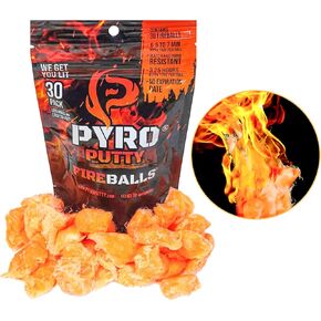 FIRE Balls - 7 Minute Burn Time 100% Waterproof & Weatherproof Pyro Putty Emergency Kit Alternative to Fire Starter Plugs - 30 Pack