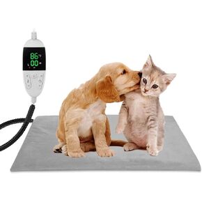 Pet Heating Pad, Temperature Adjustable Heated Bed, Digital Display Smart Heating Mat with Anti-bite Wire and Waterproof for Dogs, Cats,Rabbits,Chicken,etc (Medium)