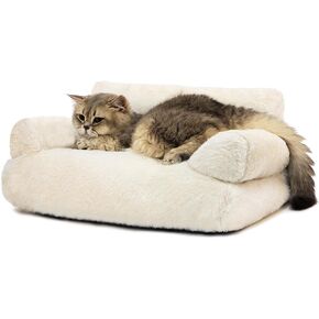 Cat Bed for Indoor Cats, Washable Pet Couch Bed Cat Furniture, Puppy Sleeping Bed Cat Couch Pet Sofa Bed, Fluffy Dog Couch for Kitten Chinchilla Rabbit up to 12lbs(Small, Beige)