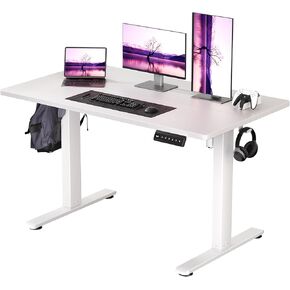 Electric Standing Desk with Keyboard Tray, Adjustable Height Stand Up Desk for Home Office, 55x24 Inches Sit Stand Desk Computer Workstation, White Frame & Desktop