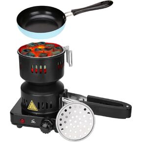 Coal Burner, Charcoal Starter Multipurpose Coal Burner Faster Electric Stove With Mini Pan,Detachable Handle,Stainless Steel Grill & Rack for Cubes