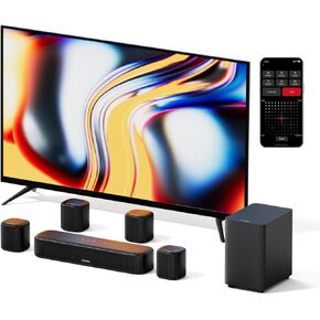ULTIMEA 7.1ch Virtual Surround Sound Bar, Surround Sound System for TV, Sound Bar for Smart TV with 4 Surround Speakers, Peak Power 330W, App Control, TV Soundbar with Subwoofer, Opt/AUX/BT, Aura A40