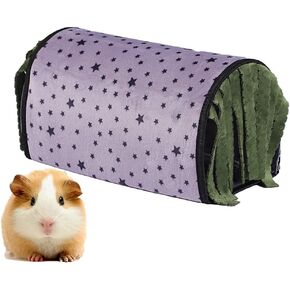Small Animal Tunnel,Guinea Pig Hideout Play Tube Toys Hideaway Bedding with Fleece Forest Curtain for Chinchillas,Hedgehogs,Rats,Sugar Glider-Removable Two Side Pad Cage Accessories (Purple)