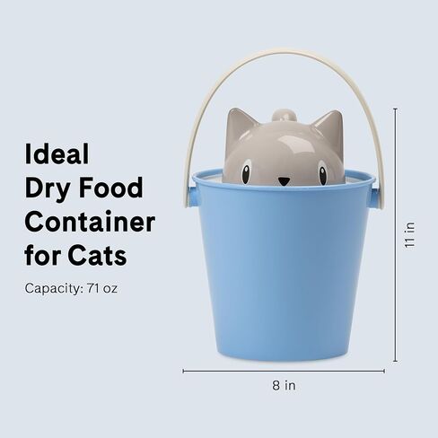 United Pets Crick Cat Food Storage Container | Adorable Pet Dry Foods Air Tight Container Bucket with Lids & Scoop | 2 kg Large Capacity Pet Food Container for Cats & Kitten | Dove Gray & Light Blue in Saudi Arabia