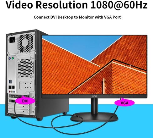 DVI(Sources) to VGA (Display) Cable 30ft, Uni-Directional DVI-D 24+1 to VGA Cord, Gold-Plated Connectors, 1080P Full HD for HDTV, PC, Host, Laptop, Monitor, Projector, Black Cable in Kuwait