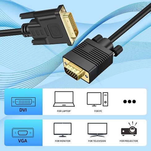 DVI(Sources) to VGA (Display) Cable 30ft, Uni-Directional DVI-D 24+1 to VGA Cord, Gold-Plated Connectors, 1080P Full HD for HDTV, PC, Host, Laptop, Monitor, Projector, Black Cable in Kuwait