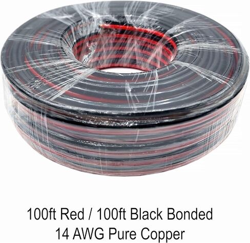 14 Gauge 100% Copper Stranded Red Black Zip Cable | OFC 14 AWG (American Wire Guage) 2 Conductor Bonded Cord for DC Power Automotive Car Audio Speaker LED Trailer Light Hookup Primary Wiring (50 ft) in Saudi Arabia