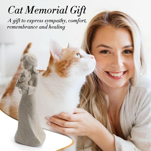 INLOMEM Cat Memorial Gifts, Cat Memorial Gifts for Loss of Cat, Pet Cat Remembrance Gifts, Cat Loss Sympathy Gift, Collectible Hand-Painted Cat Angel Figurine Statue for Cat Lovers (Granite) in Saudi Arabia