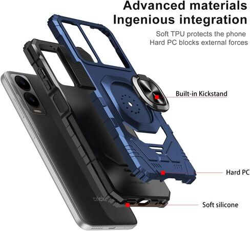 for Cricket Icon 6 / ATT Verge Case with 1 Pack Screen Protector,Dual Layer Hybrid Heavy Duty Defender Protection,Sleek Rugged Reinforced Cushion Corner Kickstand Shockproof Bumper Cover Blue in Kuwait