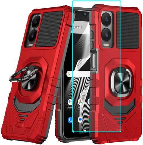 for Cricket Icon 6 / ATT Verge Case with 1 Pack Screen Protector,Dual Layer Hybrid Heavy Duty Defender Protection,Sleek Rugged Reinforced Cushion Corner Kickstand Shockproof Bumper Cover Blue in Kuwait