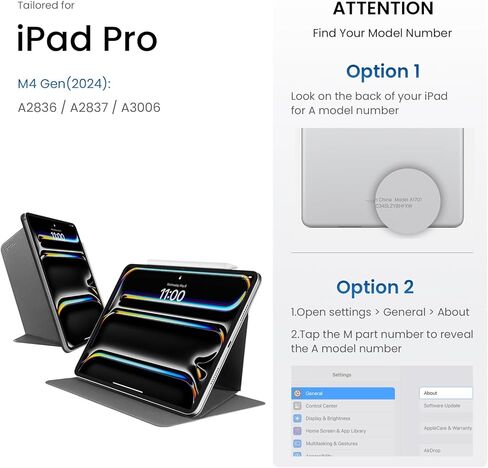حافظة Tomtoc iPad Pro قابلة للفصل لجهاز iPad Pro M4 الجديد مقاس 11 بوصة لعام 2024 فقط، لوحة حماية نحيفة قابلة للفصل و4 أوضاع مع مادة الألياف الزجاجية خفيفة للغاية، تدعم Apple Pencil Pro والاستيقاظ/النوم التلقائي in Kuwait