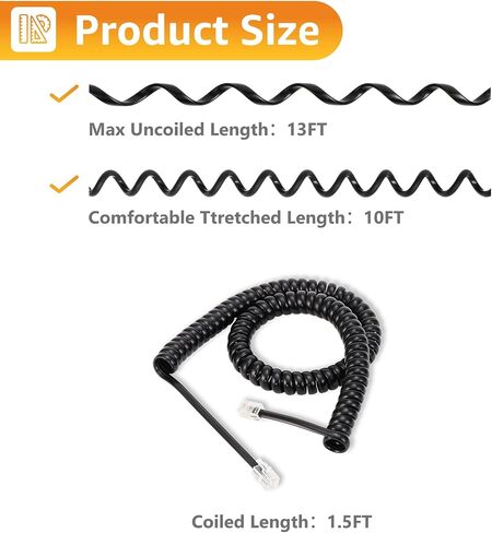 Uvital 13FT Phone Cords for Landline, 1 Pack Phone Line Cord with R9 4P4C Plug, Black Telephone Handset Cord(Coiled Length: 1.5FT, Fully Stretched Length: 13FT), Telephone Chord for Office or Home in Saudi Arabia