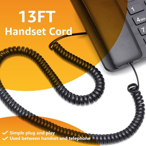 Uvital 13FT Phone Cords for Landline, 1 Pack Phone Line Cord with R9 4P4C Plug, Black Telephone Handset Cord(Coiled Length: 1.5FT, Fully Stretched Length: 13FT), Telephone Chord for Office or Home in Saudi Arabia