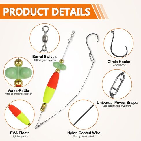 Catfish Rig Catfish Float Rigs, Catfishing Tackle Floats with Rattler Catfishing Equipment, 4pcs Santee Cooper Rigs for Catfish Fishing 8/0 Circle Hooks for Peg Floats Catfish Rig for Bank Fishing in Kuwait
