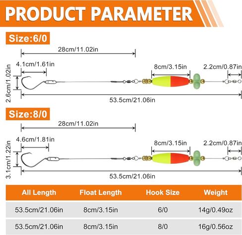 Catfish Rig Catfish Float Rigs, Catfishing Tackle Floats with Rattler Catfishing Equipment, 4pcs Santee Cooper Rigs for Catfish Fishing 8/0 Circle Hooks for Peg Floats Catfish Rig for Bank Fishing in Kuwait