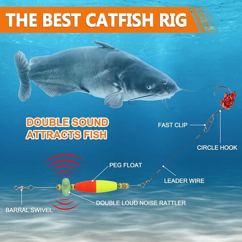 Catfish Rig Catfish Float Rigs, Catfishing Tackle Floats with Rattler Catfishing Equipment, 4pcs Santee Cooper Rigs for Catfish Fishing 8/0 Circle Hooks for Peg Floats Catfish Rig for Bank Fishing in Kuwait