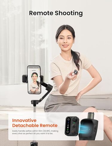 Hohem iSteady V3 Gimbal Stabilizer للهواتف الذكية، تثبيت ثلاثي المحاور مع متتبع الذكاء الاصطناعي، جهاز تحكم عن بعد قابل للفصل، قضيب تمديد مدمج وحامل ثلاثي القوائم، محمول وقابل للطي، تسجيل فيديو، أسود in Kuwait