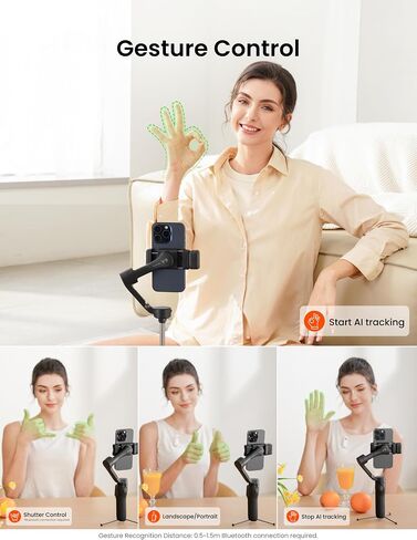 Hohem iSteady V3 Gimbal Stabilizer للهواتف الذكية، تثبيت ثلاثي المحاور مع متتبع الذكاء الاصطناعي، جهاز تحكم عن بعد قابل للفصل، قضيب تمديد مدمج وحامل ثلاثي القوائم، محمول وقابل للطي، تسجيل فيديو، أسود in Kuwait