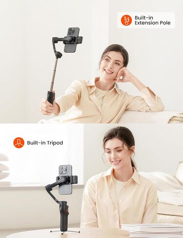 Hohem iSteady V3 Gimbal Stabilizer للهواتف الذكية، تثبيت ثلاثي المحاور مع متتبع الذكاء الاصطناعي، جهاز تحكم عن بعد قابل للفصل، قضيب تمديد مدمج وحامل ثلاثي القوائم، محمول وقابل للطي، تسجيل فيديو، أسود in Kuwait